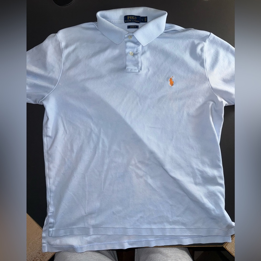 Polo Ralph Lauren - Short Sleeve Polo - Light Blue w/ Orange Logo - Large